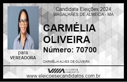 Candidato CARMÉLIA OLIVEIRA 2024 - MAGALHÃES DE ALMEIDA - Eleições