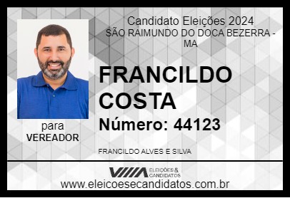 Candidato FRANCILDO COSTA 2024 - SÃO RAIMUNDO DO DOCA BEZERRA - Eleições