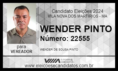 Candidato WENDER PINTO 2024 - VILA NOVA DOS MARTÍRIOS - Eleições