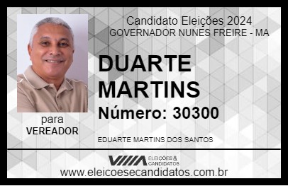 Candidato DUARTE MARTINS 2024 - GOVERNADOR NUNES FREIRE - Eleições