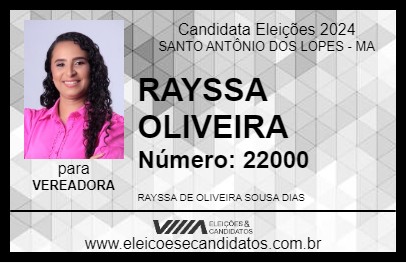 Candidato RAYSSA OLIVEIRA 2024 - SANTO ANTÔNIO DOS LOPES - Eleições