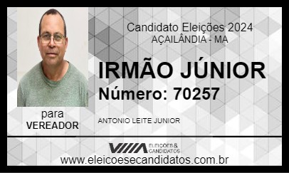 Candidato IRMÃO JÚNIOR 2024 - AÇAILÂNDIA - Eleições