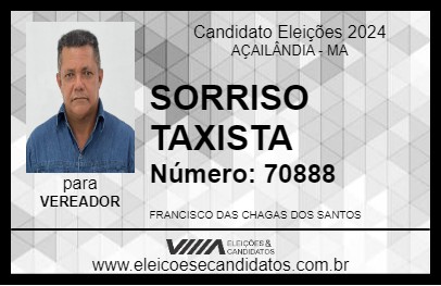 Candidato SORRISO TAXISTA 2024 - AÇAILÂNDIA - Eleições