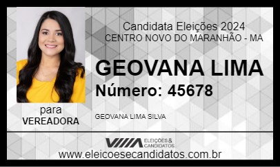 Candidato GEOVANA LIMA 2024 - CENTRO NOVO DO MARANHÃO - Eleições