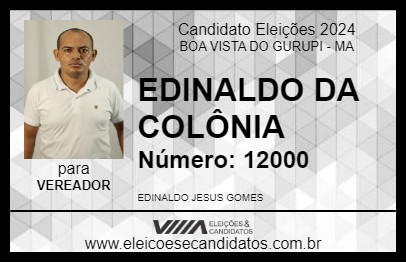 Candidato EDINALDO DA COLÔNIA 2024 - BOA VISTA DO GURUPI - Eleições