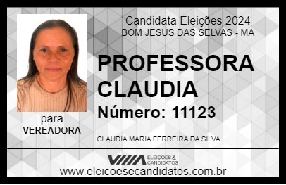 Candidato PROFESSORA CLAUDIA 2024 - BOM JESUS DAS SELVAS - Eleições