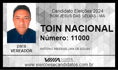 Candidato TOIN NACIONAL 2024 - BOM JESUS DAS SELVAS - Eleições