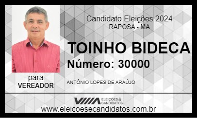 Candidato TOINHO BIDECA 2024 - RAPOSA - Eleições