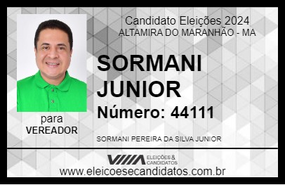 Candidato SORMANI JUNIOR 2024 - ALTAMIRA DO MARANHÃO - Eleições