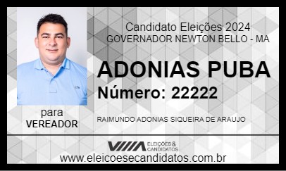 Candidato ADONIAS PUBA 2024 - GOVERNADOR NEWTON BELLO - Eleições