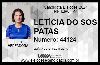 Candidato LETÍCIA DO SOS PATAS  2024 - PINHEIRO - Eleições