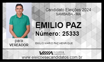 Candidato EMILIO PAZ 2024 - SAMBAÍBA - Eleições