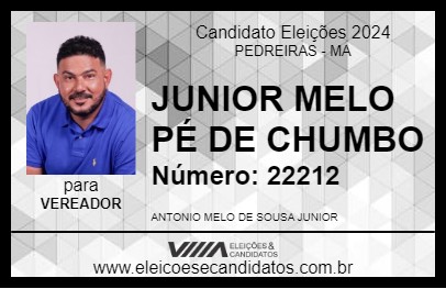 Candidato JUNIOR MELO PÉ DE CHUMBO 2024 - PEDREIRAS - Eleições