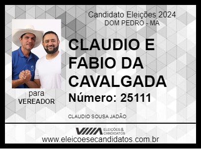 Candidato CLAUDIO JADÃO COLETIVO FÁBIO 2024 - DOM PEDRO - Eleições