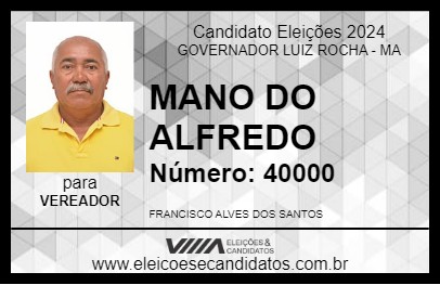 Candidato MANO DO ALFREDO 2024 - GOVERNADOR LUIZ ROCHA - Eleições