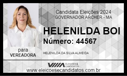 Candidato HELENILDA BOI 2024 - GOVERNADOR ARCHER - Eleições