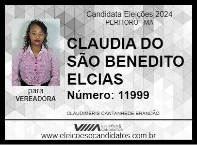 Candidato CLAUDIA DO SÃO BENEDITO ELCIAS 2024 - PERITORÓ - Eleições