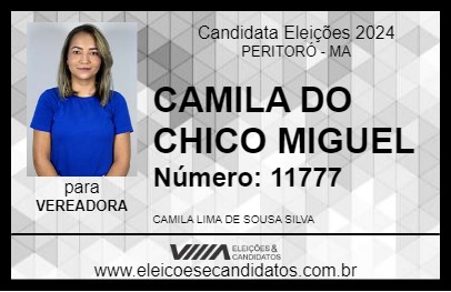 Candidato CAMILA DO CHICO MIGUEL 2024 - PERITORÓ - Eleições