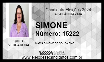 Candidato SIMONE 2024 - AÇAILÂNDIA - Eleições