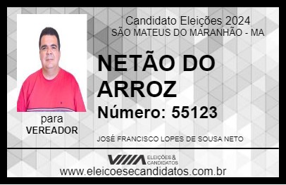 Candidato NETÃO DO ARROZ 2024 - SÃO MATEUS DO MARANHÃO - Eleições