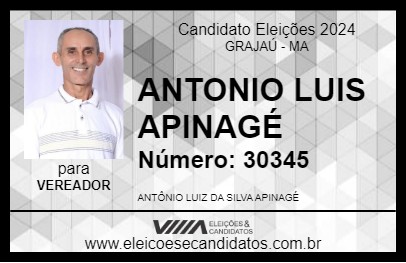 Candidato ANTONIO LUIS APINAGÉ 2024 - GRAJAÚ - Eleições