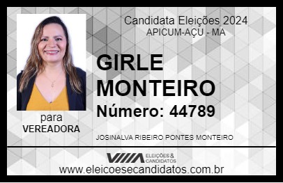 Candidato GIRLE MONTEIRO 2024 - APICUM-AÇU - Eleições