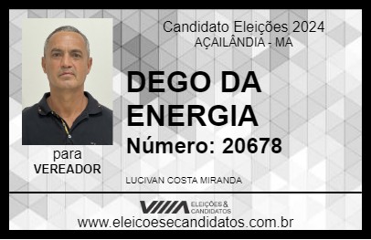 Candidato DEGO DA ENERGIA 2024 - AÇAILÂNDIA - Eleições