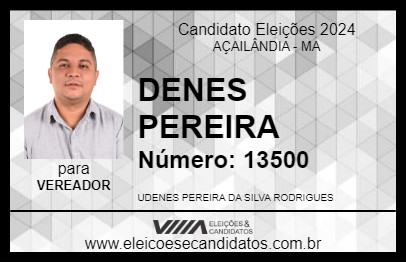 Candidato DENES PEREIRA 2024 - AÇAILÂNDIA - Eleições