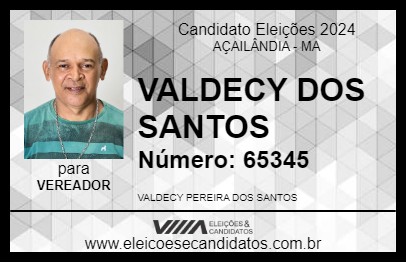 Candidato VALDECY DOS SANTOS 2024 - AÇAILÂNDIA - Eleições