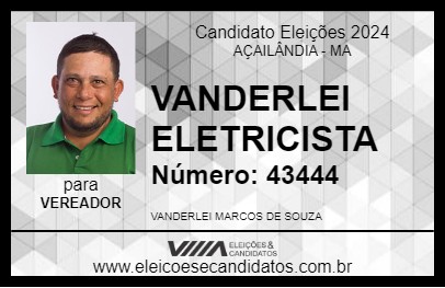 Candidato VANDERLEI ELETRICISTA 2024 - AÇAILÂNDIA - Eleições