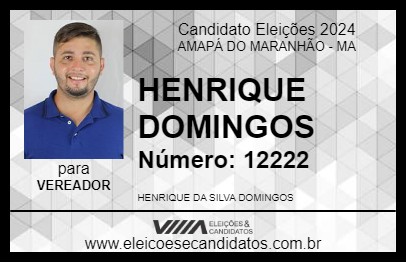 Candidato HENRIQUE DOMINGOS 2024 - AMAPÁ DO MARANHÃO - Eleições