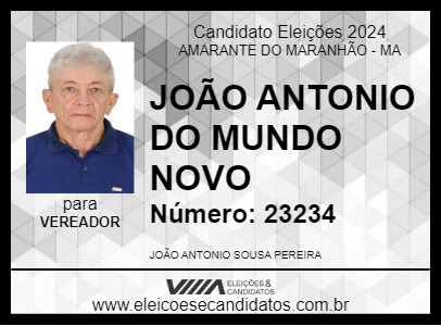 Candidato JOÃO ANTONIO DO MUNDO NOVO 2024 - AMARANTE DO MARANHÃO - Eleições