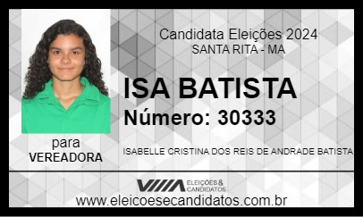 Candidato ISA BATISTA 2024 - SANTA RITA - Eleições