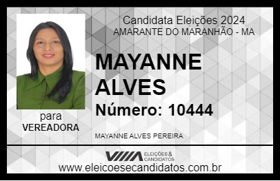 Candidato MAYANNE ALVES 2024 - AMARANTE DO MARANHÃO - Eleições