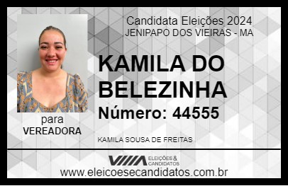 Candidato KAMILA DO BELEZINHA 2024 - JENIPAPO DOS VIEIRAS - Eleições