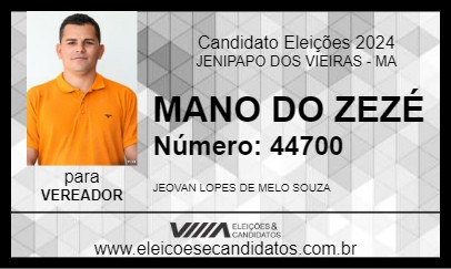 Candidato MANO DO ZEZÉ 2024 - JENIPAPO DOS VIEIRAS - Eleições