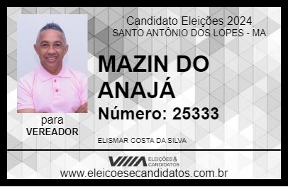 Candidato MAZIN DO ANAJÁ 2024 - SANTO ANTÔNIO DOS LOPES - Eleições