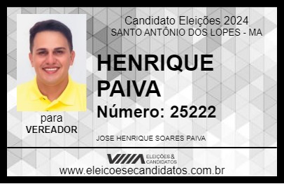 Candidato HENRIQUE PAIVA 2024 - SANTO ANTÔNIO DOS LOPES - Eleições