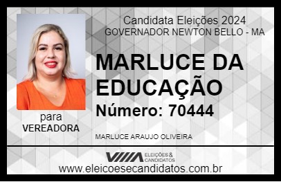 Candidato MARLUCE DA EDUCAÇÃO   2024 - GOVERNADOR NEWTON BELLO - Eleições