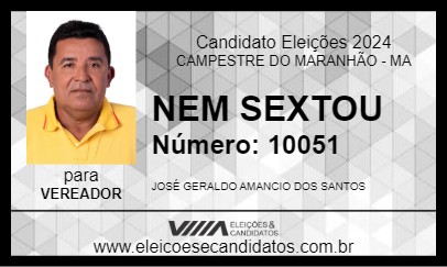 Candidato NEM SEXTOU 2024 - CAMPESTRE DO MARANHÃO - Eleições