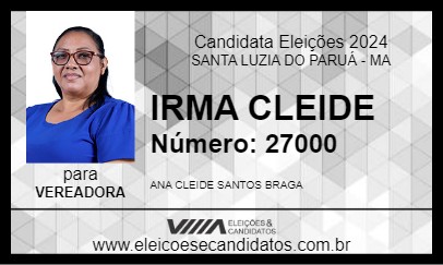 Candidato IRMA CLEIDE 2024 - SANTA LUZIA DO PARUÁ - Eleições