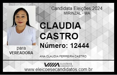 Candidato CLAUDIA CASTRO 2024 - MIRINZAL - Eleições