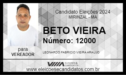 Candidato BETO VIEIRA 2024 - MIRINZAL - Eleições