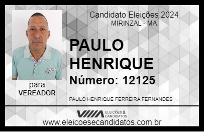 Candidato PAULO HENRIQUE 2024 - MIRINZAL - Eleições