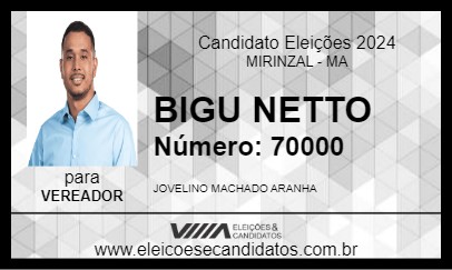 Candidato BIGU NETTO 2024 - MIRINZAL - Eleições