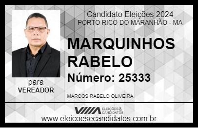 Candidato MARQUINHOS RABELO 2024 - PORTO RICO DO MARANHÃO - Eleições