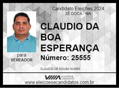 Candidato CLAUDIO DA BOA ESPERANÇA 2024 - ZÉ DOCA - Eleições