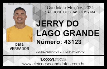 Candidato JERRY DO LAGO GRANDE 2024 - SÃO JOSÉ DOS BASÍLIOS - Eleições