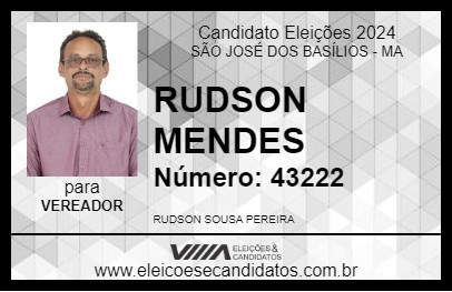 Candidato RUDSON MENDES 2024 - SÃO JOSÉ DOS BASÍLIOS - Eleições