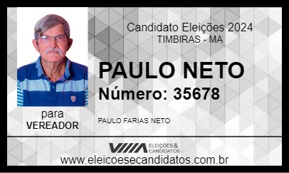 Candidato PAULO NETO 2024 - TIMBIRAS - Eleições